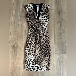 Roberto Cavalli VTG 2000 Bodycon Animal Print Mini Leopard Dress Size Xs V-neck